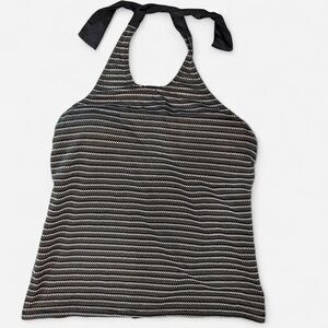 Liz Claiborne Black and White Striped Halter Tankini Swimsuit Top